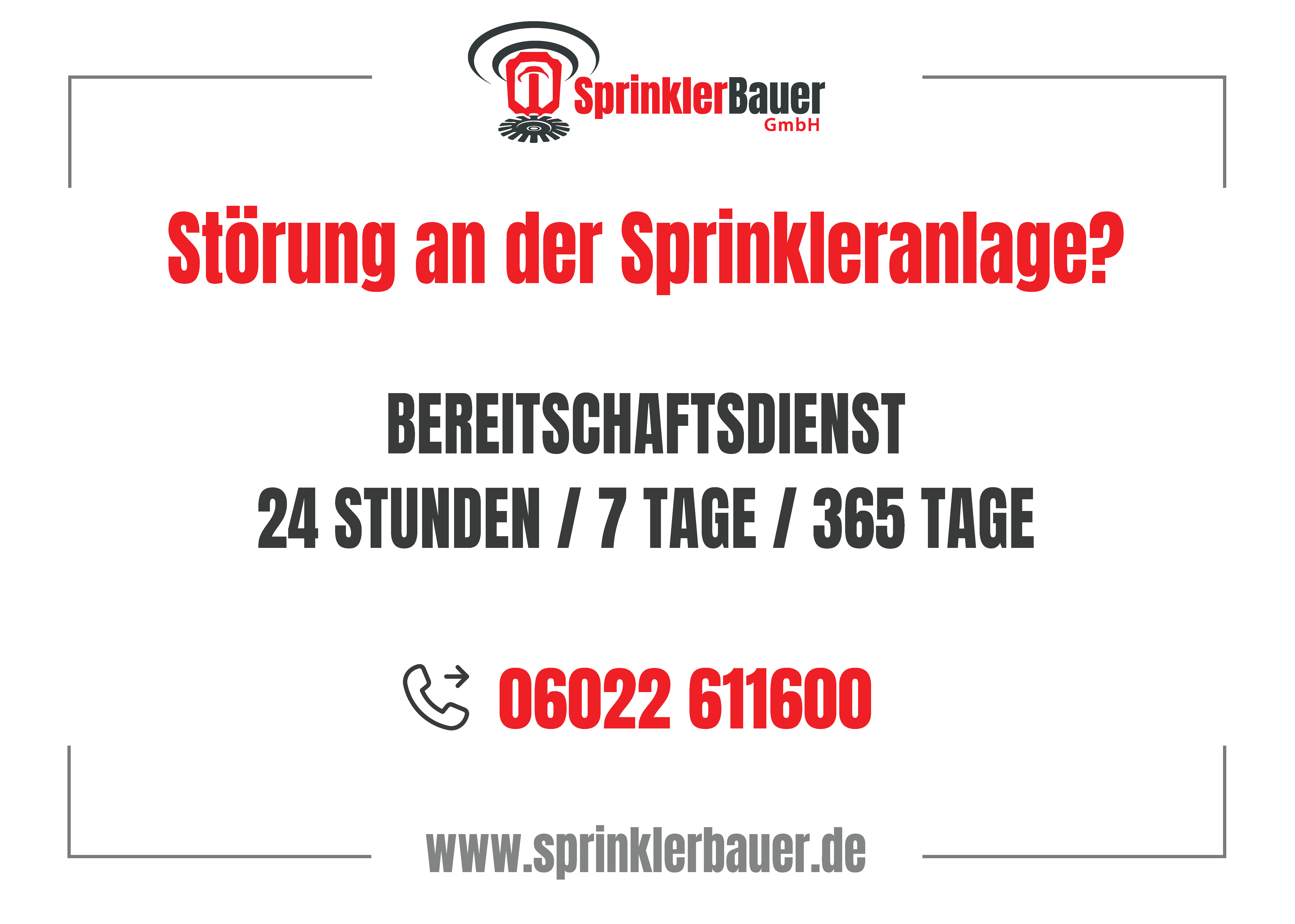 Notdienst Sprinklerbauer GmbH - Bereitschaft Sprinkleranlagen Störung